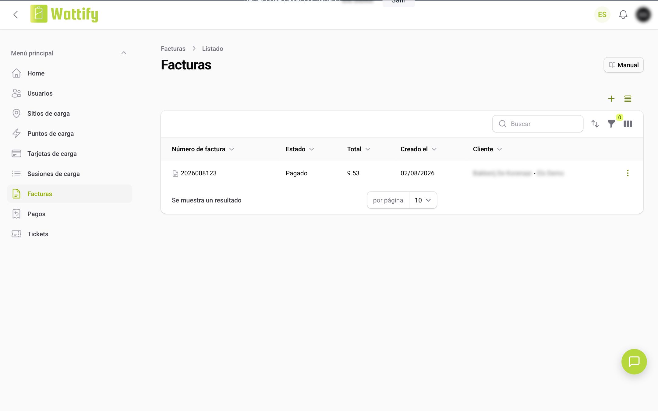 La lista Facturas