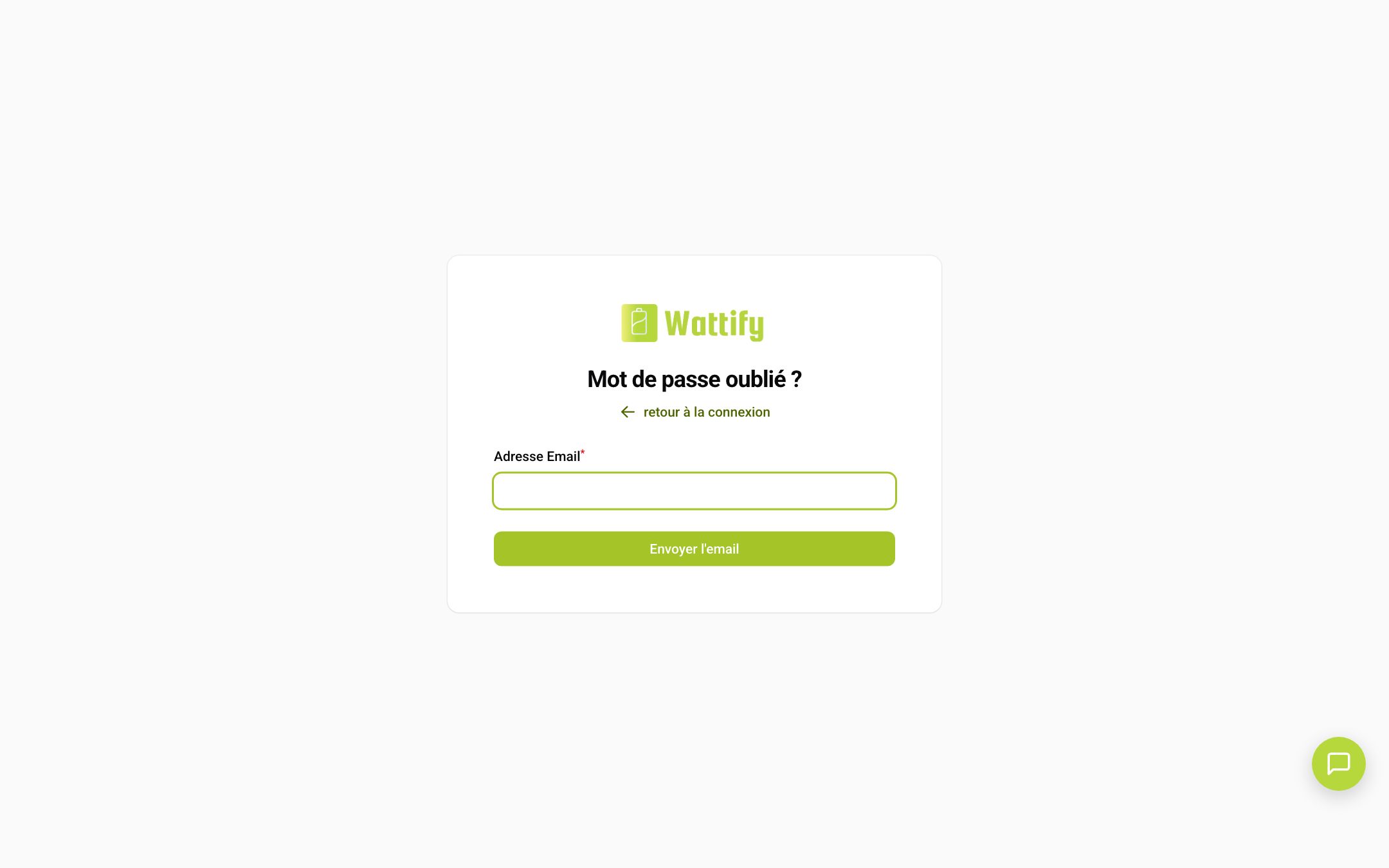 Le formulaire pour demander un nouveau mot de passe