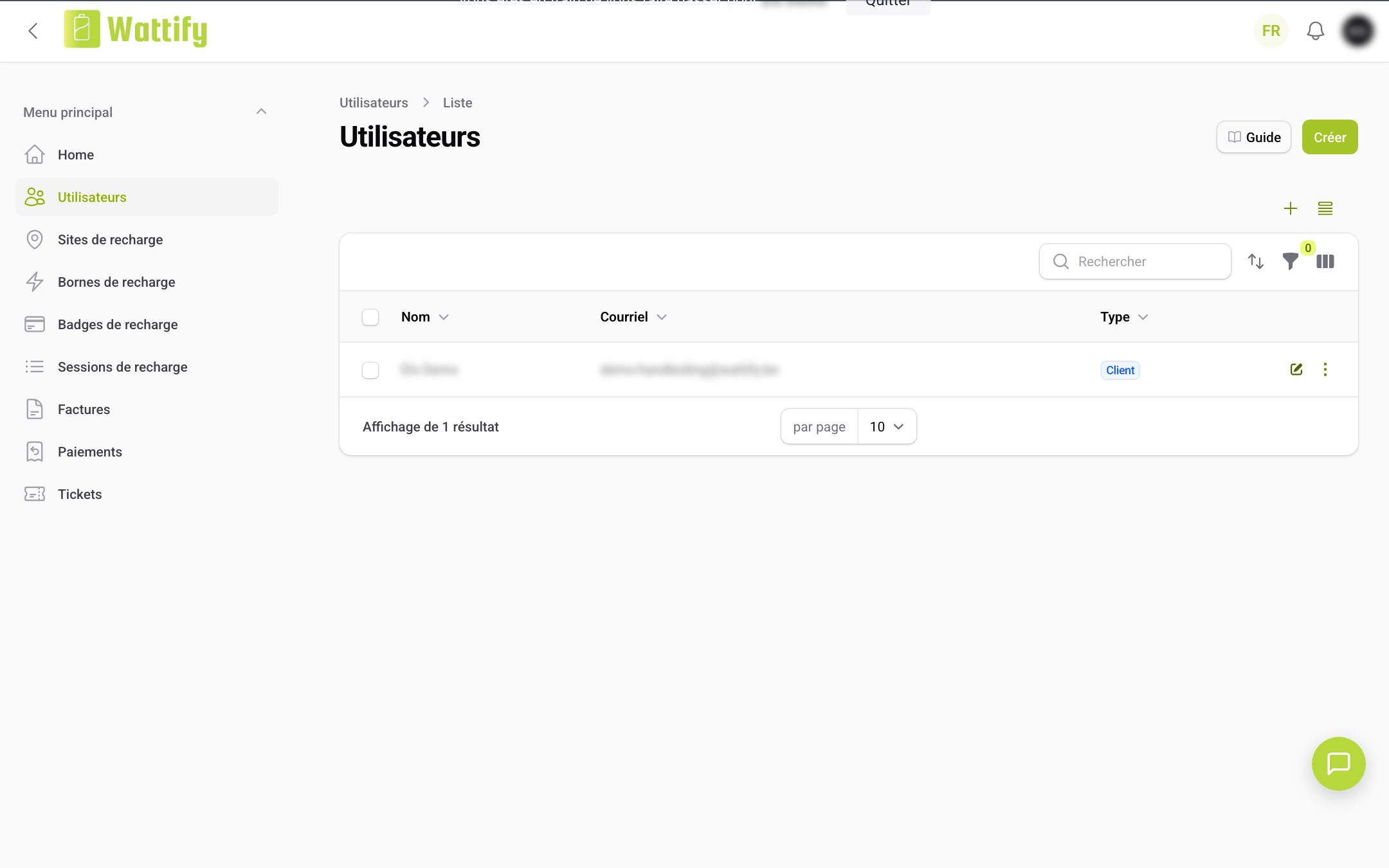 L'aperçu Utilisateurs d'un client